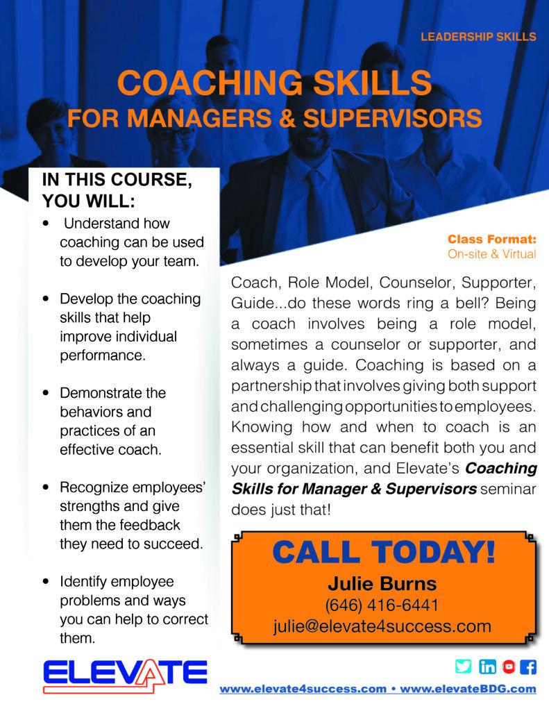 Coaching Skills for Managers Supervisors Flier